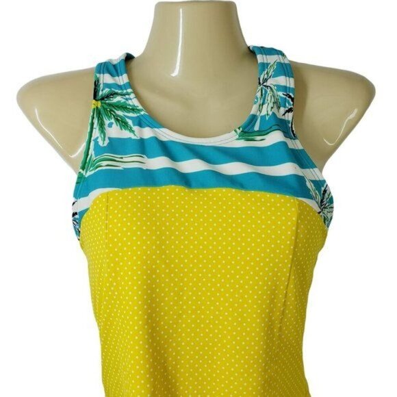 Lime Ricki Swimwear Swim Top Yellow Polka dots Blue Stripes Women's Size M - Picture 3 of 8